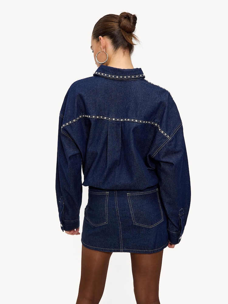 LOAVIES Blue Hide Away Studded Denim Shirt Dress - Image 2 of 4