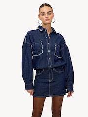 LOAVIES Blue Hide Away Studded Denim Shirt Dress - Image 3 of 4