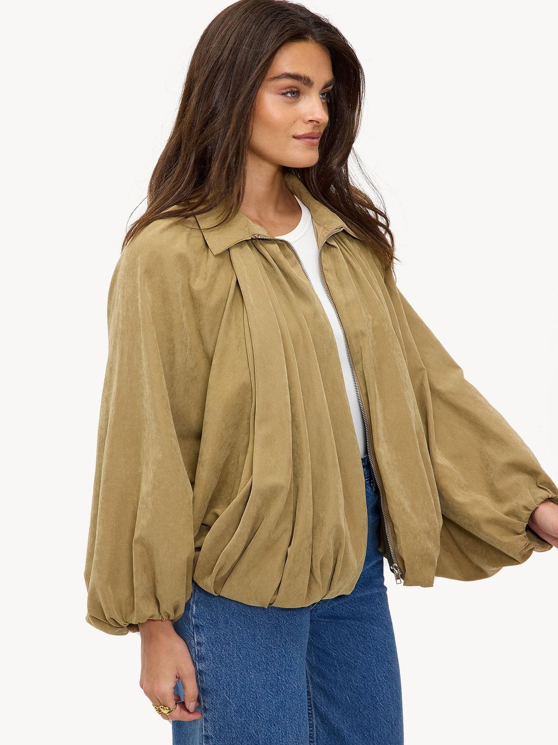 Buy LOAVIES Brown A Meadow Of Love Balloon Sleeve Bomber Jacket