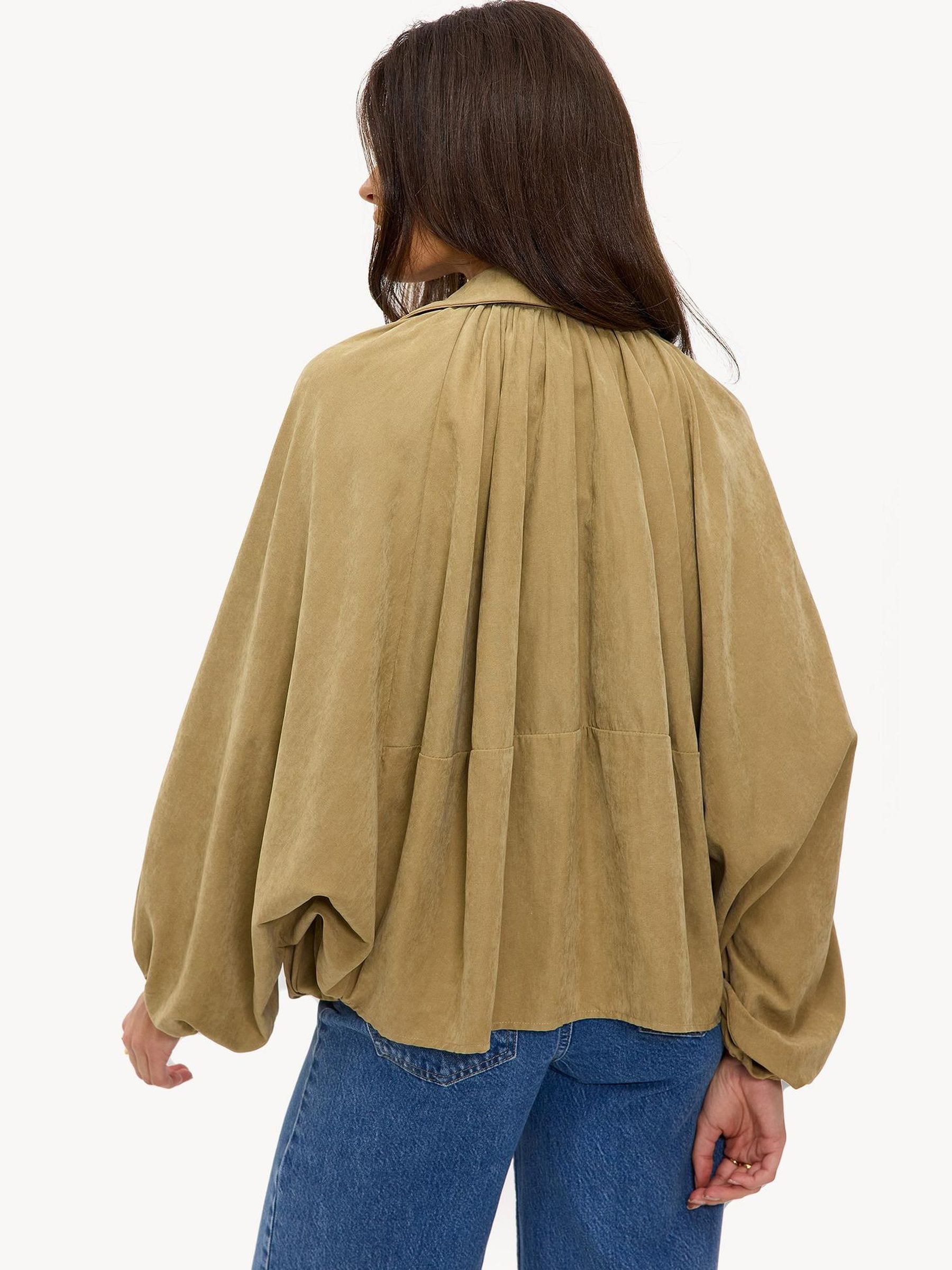 Buy LOAVIES Brown A Meadow Of Love Balloon Sleeve Bomber Jacket