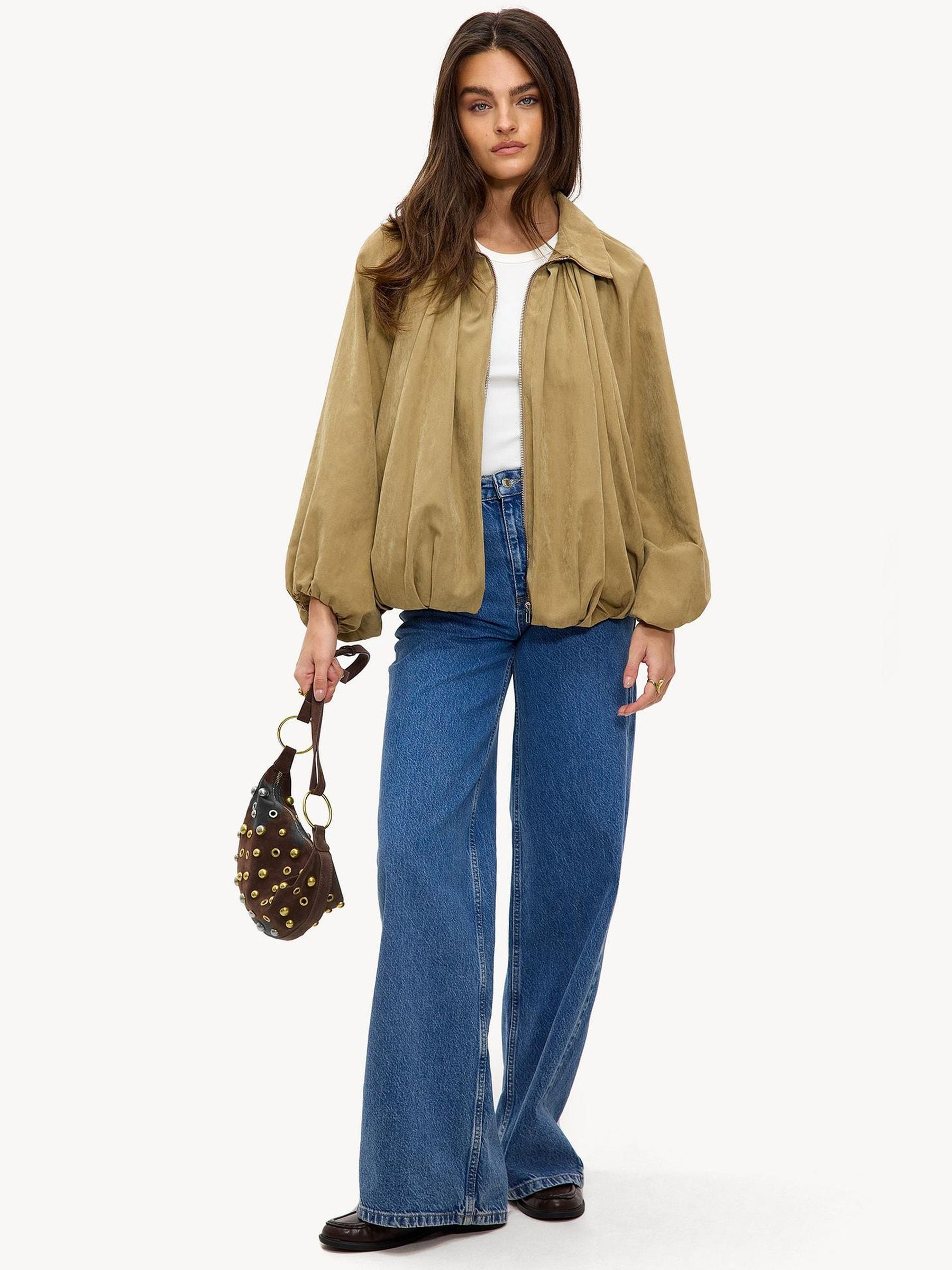 Buy LOAVIES Brown A Meadow Of Love Balloon Sleeve Bomber Jacket