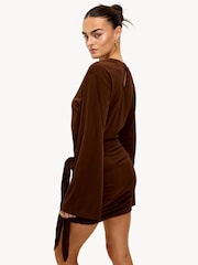 LOAVIES The Air We Breathe Long Sleeve Draped Brown Mini Dress - Image 2 of 5