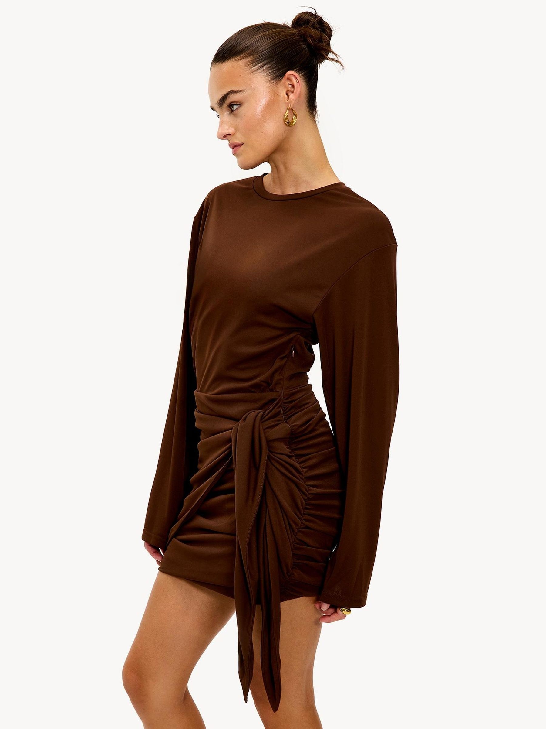 long sleeve brown cocktail dress Long Sleeve Floral Polka Dot Dress Brown