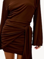 LOAVIES The Air We Breathe Long Sleeve Draped Brown Mini Dress - Image 5 of 5
