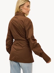 LOAVIES Magical Autumn Cotton Tailored Button Brown Shirt - Image 2 of 5