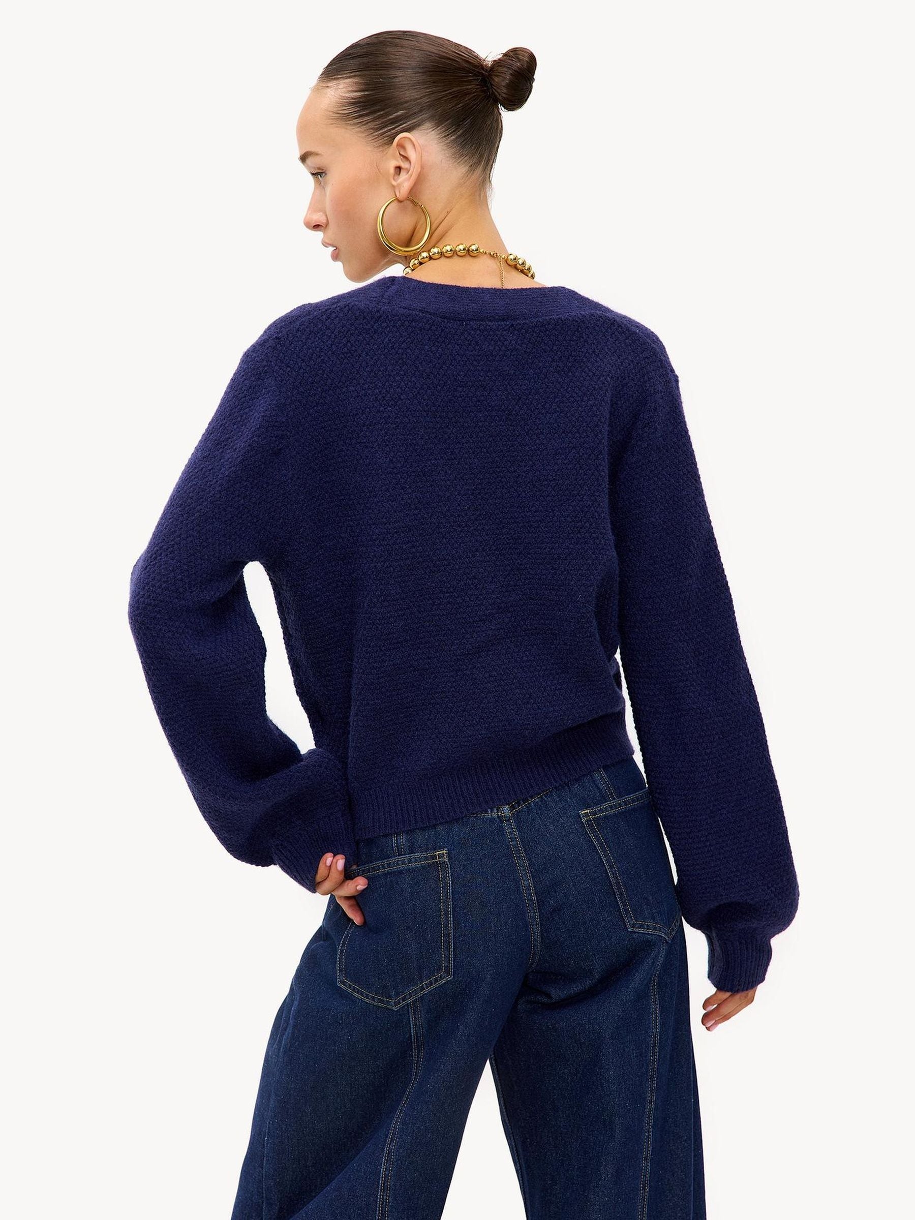 Buy LOAVIES Blue Wrapped In Wonder Statement Button Long Sleeve V