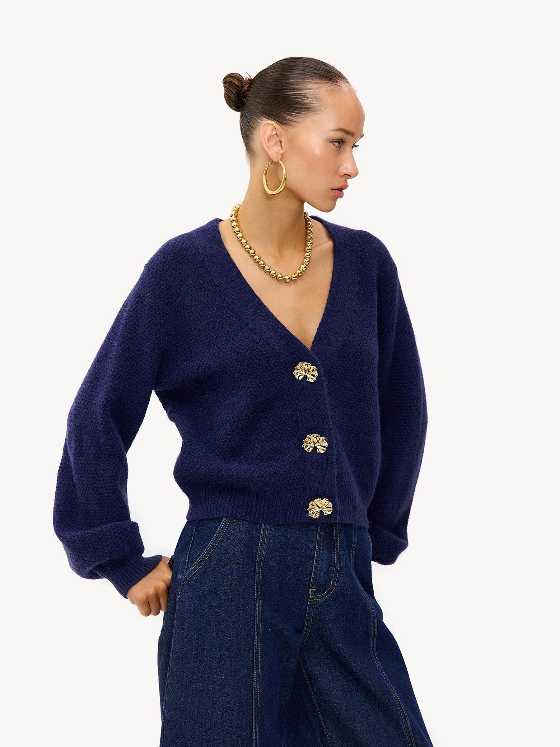 【激ナス紺】80〜90s sweat cardigan fade navy Buy LOAVIES Blue Wrapped In Wonder Statement Button Long Sleeve V