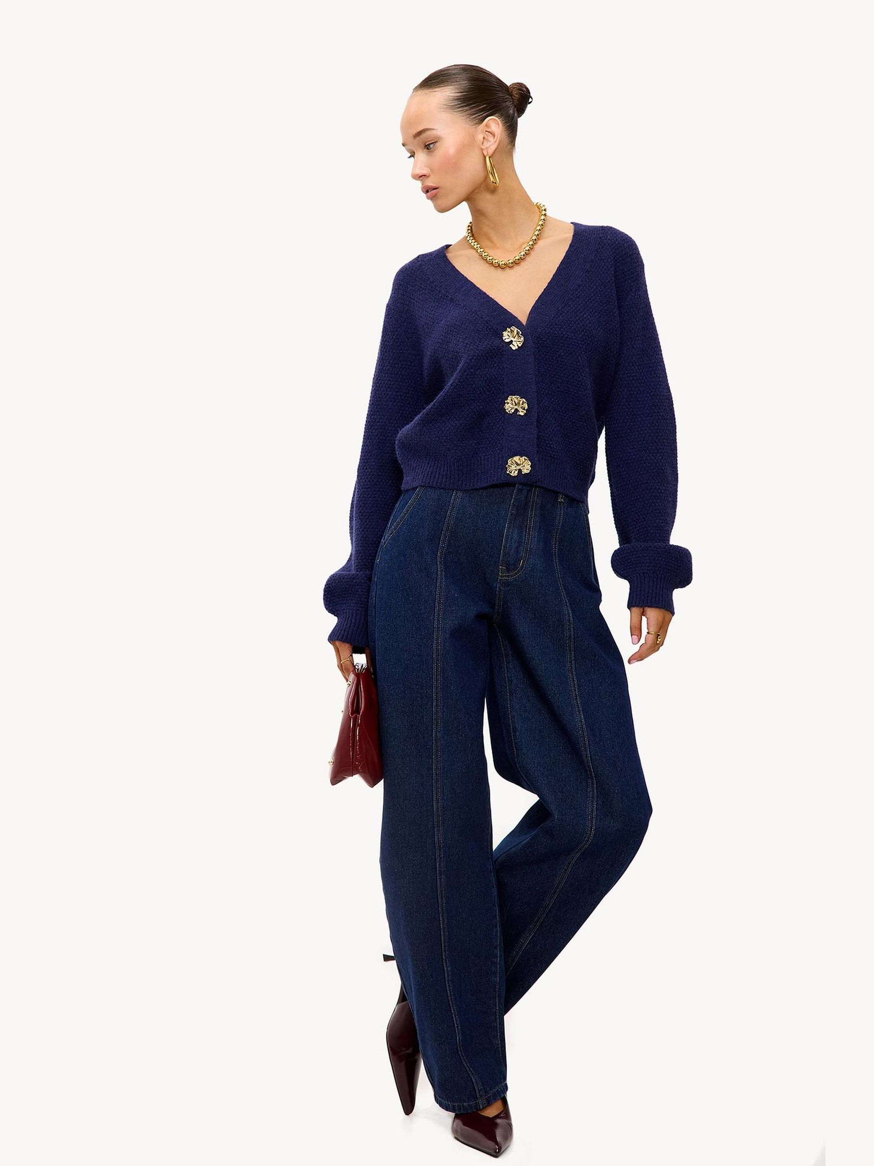 Buy LOAVIES Blue Wrapped In Wonder Statement Button Long Sleeve V