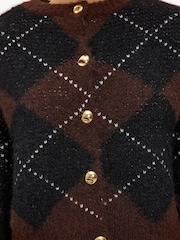 LOAVIES Be The Bonfire Spark 아가일 숄더 패드 브라운 카디건 - 5의 이미지 5