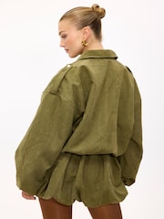 LOAVIES Green Kiss Me In The Rain Balloon Sleeve Bomber Jacket - Image 2 of 5
