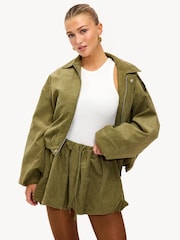 LOAVIES Green Kiss Me In The Rain Balloon Sleeve Bomber Jacket - Image 5 of 5
