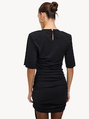 LOAVIES Chilly Charm Wrap Belt Detail Drape Black Mini Dress - Image 2 of 5