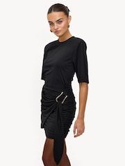 LOAVIES Chilly Charm Wrap Belt Detail Drape Black Mini Dress - Image 4 of 5