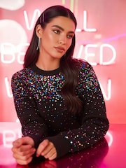 Roman Black Sprinkle Sequin Knit Jumper - Image 1 of 6