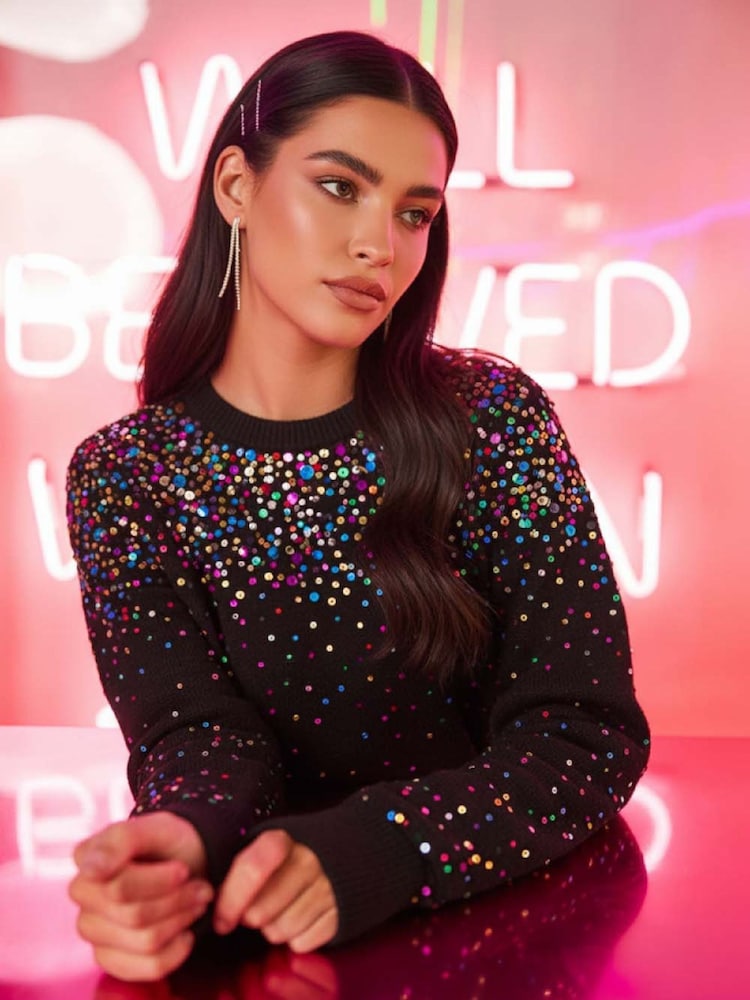 Roman Black Sprinkle Sequin Knit Jumper - Image 1 of 6