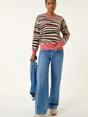 Blusa de malha com estampa animal contrastante romana - Imagem 2 de 5