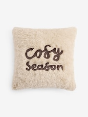 כרית נוי עם פרווה מלאכותית וכיתוב Cosy, דגם Season - תמונה 3 מתוך 4