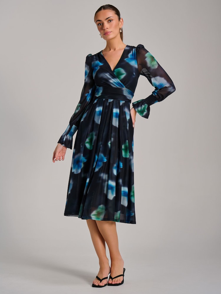 Jolie Moi 長袖 プリント メッシュ ミディドレス - 画像 1 / 6