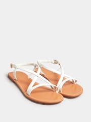 Long Tall Sally White LTS Black Leather Crossover Strap Flat Sandals In Standard Fit - Image 2 of 5