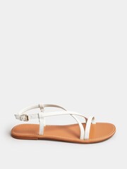 Long Tall Sally White LTS Black Leather Crossover Strap Flat Sandals In Standard Fit - Image 3 of 5