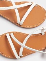 Long Tall Sally White LTS Black Leather Crossover Strap Flat Sandals In Standard Fit - Image 5 of 5
