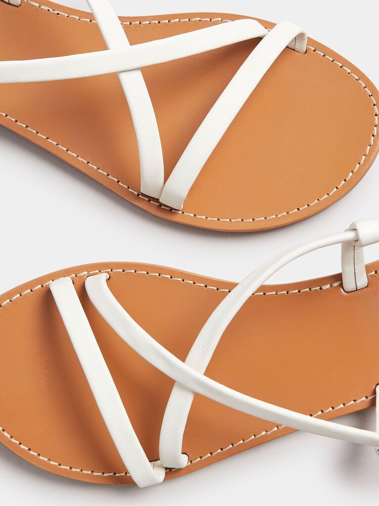 Long Tall Sally White LTS Black Leather Crossover Strap Flat Sandals In Standard Fit - Image 5 of 5