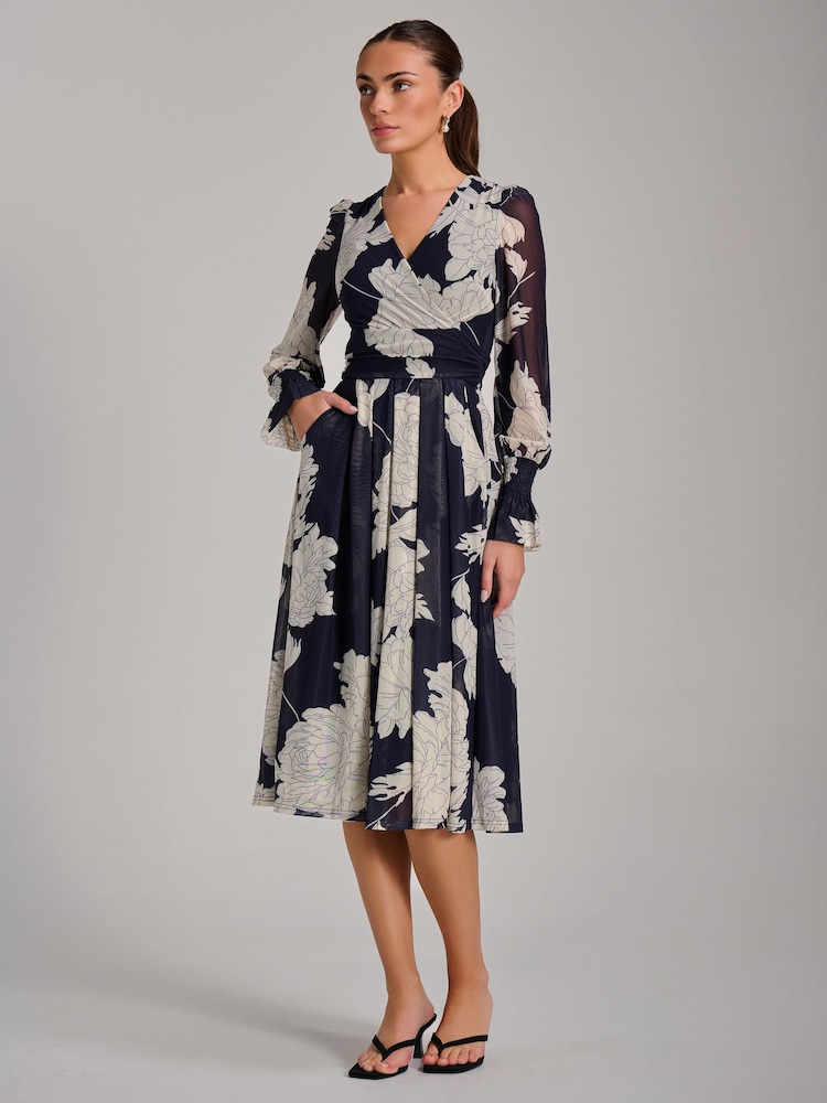 Jolie Moi Long Sleeve Printed Mesh Midi Dress - Imagen 1 de 6 Jolie Moi Long Sleeve Printed Mesh Midi Dress - Imagen 1 de 6