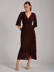 Jolie Moi Brown Textured Ruffle Hem Knitted Maxi Dress - Image 1 of 6