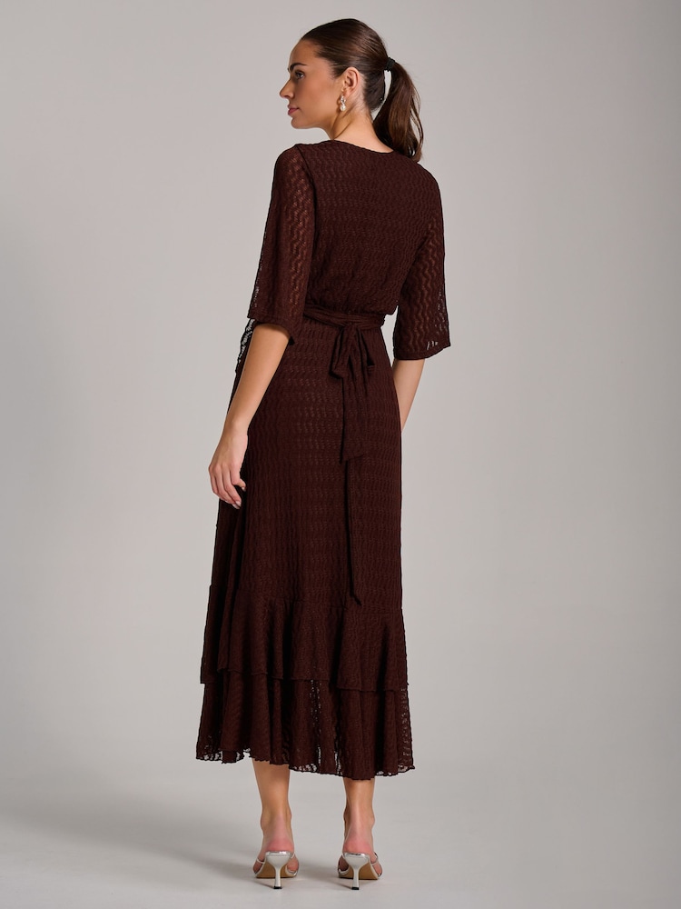 Jolie Moi Brown Textured Ruffle Hem Knitted Maxi Dress - Image 2 of 6 Jolie Moi Brown Textured Ruffle Hem Knitted Maxi Dress - Image 2 of 6