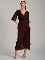 Jolie Moi Brown Textured Ruffle Hem Knitted Maxi Dress - Image 4 of 6