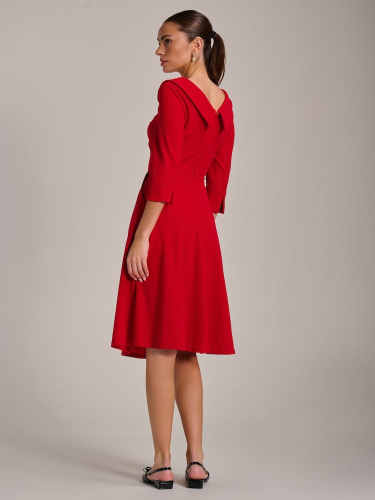 Jolie Moi Red Fold Collar Button Detail Dress - Image 2 of 6 Jolie Moi Red Fold Collar Button Detail Dress - Image 2 of 6