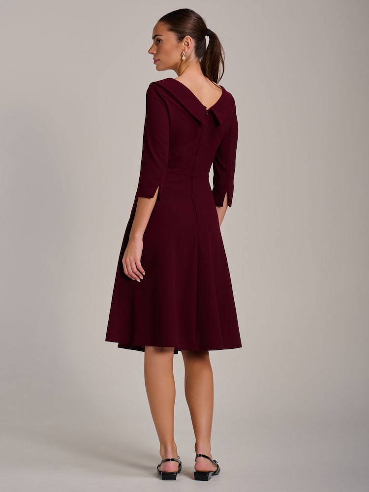 Jolie Moi Red Fold Collar Button Detail Dress - Image 2 of 6 Jolie Moi Red Fold Collar Button Detail Dress - Image 2 of 6