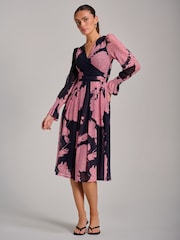 Jolie Moi Pink Long Sleeve Printed Mesh Midi Dress - Image 5 of 6
