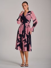 Jolie Moi Pink Long Sleeve Printed Mesh Midi Dress - Image 6 of 6