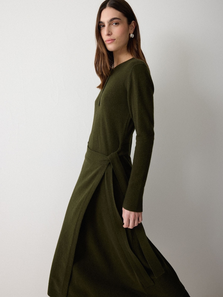 green cashmere dress Womens Jigsaw Green Merino Cashmere Tie Dress L (US 12-14)