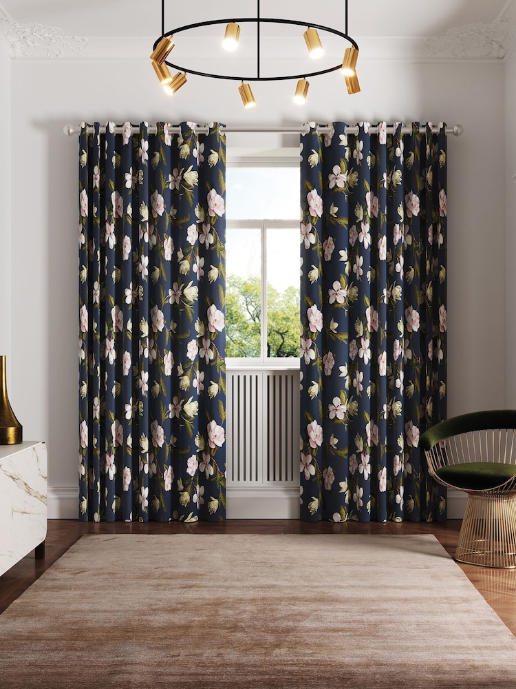 Ted Baker Navy Opal Floral Blackout Lined Eyelet Curtains - Image 1 of 4