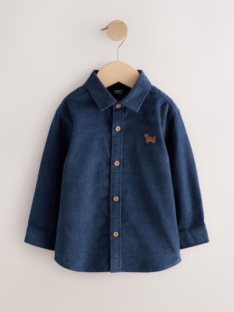 Navy Dog Embroidery Long Sleeve Cord Shirt (3mths-7yrs) - Image 1 of 4