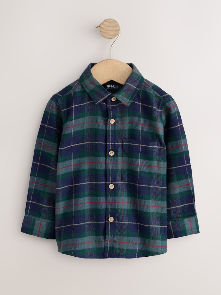 Green/Navy Long Sleeve Tartan Check Shirt (3mths-10yrs) - Image 1 of 4 Green/Navy Long Sleeve Tartan Check Shirt (3mths-10yrs) - Image 1 of 4