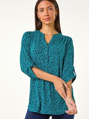 Roman Blue Leaf Print Button Detail Shirt - Image 1 of 5