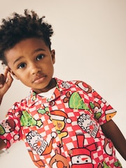 Red/White Checkerboard Short Sleeve Revere Collar Christmas Shirt (3mths-10yrs) - Image 4 of 8