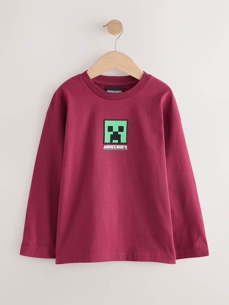 Berry Red Long Sleeve Minecraft T-Shirt (3-16yrs) - Image 1 of 6