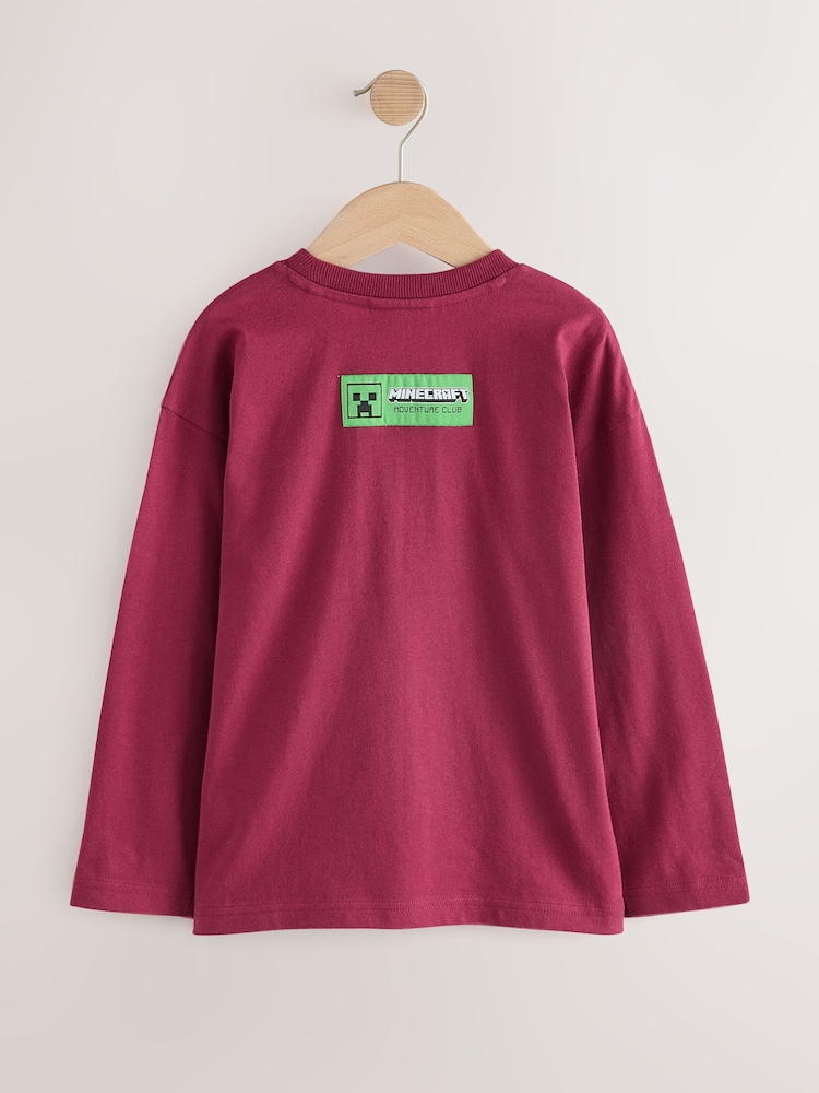 Berry Red Long Sleeve Minecraft T-Shirt (3-16yrs) - Image 2 of 6