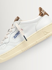 AUTRY White Medalist Leather Low Top Trainers with Leopard Suede Tab and Tongue - Image 5 of 6