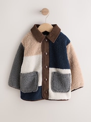 Neutral/Navy Colourblock Borg Fleece Shacket (3mths-7yrs) - Image 1 of 5