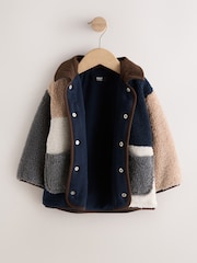 Neutral/Navy Colourblock Borg Fleece Shacket (3mths-7yrs) - Image 2 of 5