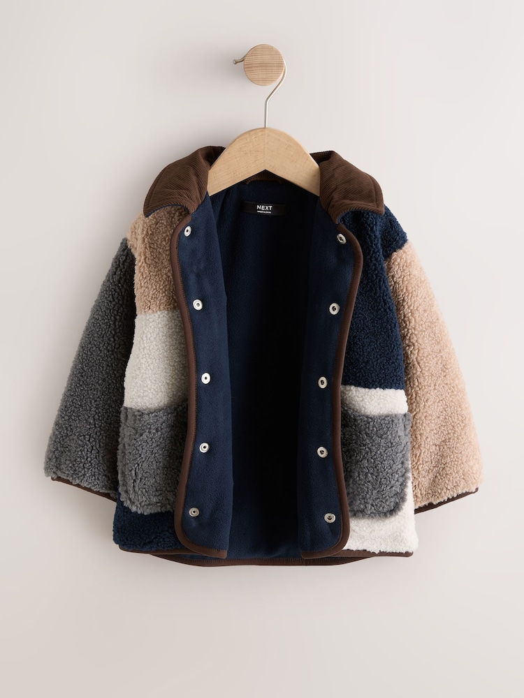Neutral/Navy Colourblock Borg Fleece Shacket (3mths-7yrs) - Image 2 of 5