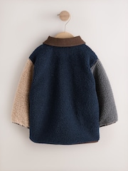 Neutral/Navy Colourblock Borg Fleece Shacket (3mths-7yrs) - Image 3 of 5