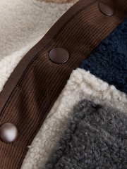Neutral/Navy Colourblock Borg Fleece Shacket (3mths-7yrs) - Image 4 of 5