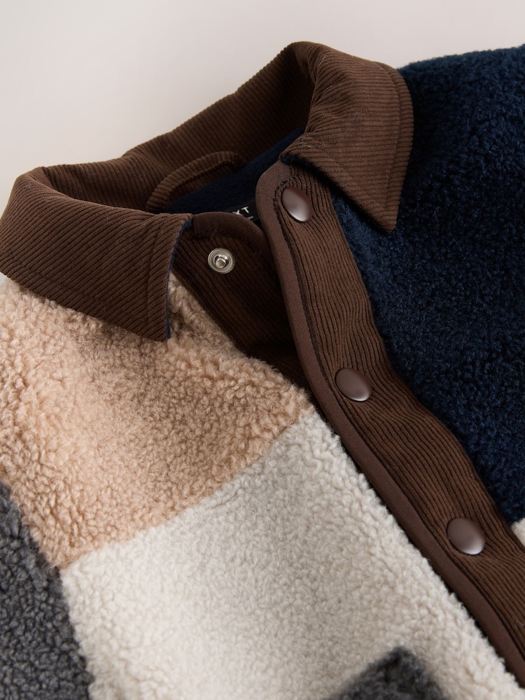 Neutral/Navy Colourblock Borg Fleece Shacket (3mths-7yrs) - Image 5 of 5