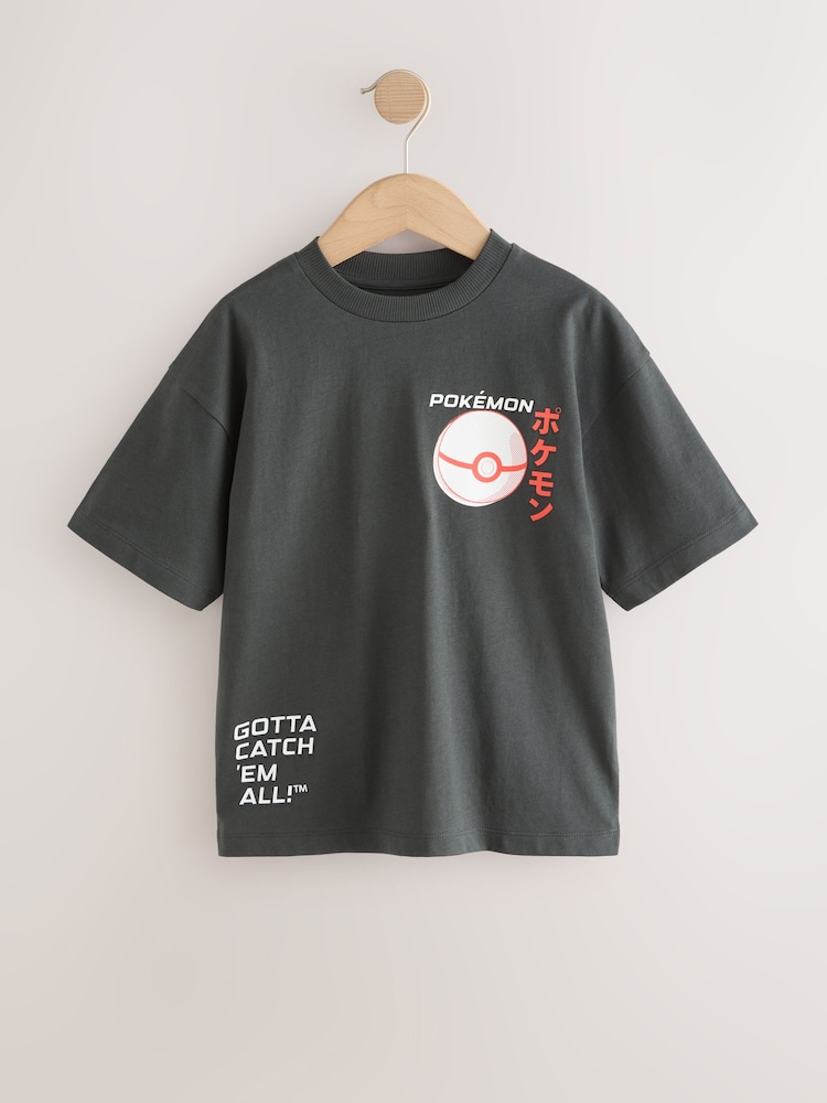 Charcoal Grey Back Print Pokémon Short Sleeve T-Shirt (3-16yrs) - Image 1 of 5 Charcoal Grey Back Print Pokémon Short Sleeve T-Shirt (3-16yrs) - Image 1 of 5
